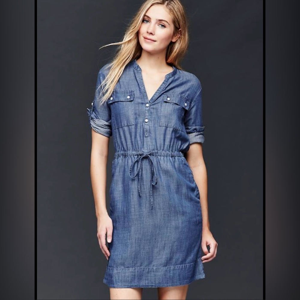Gap Long Sleeve Chambray Utility Dress